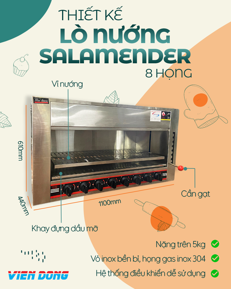Lò nướng salamander 8 họng