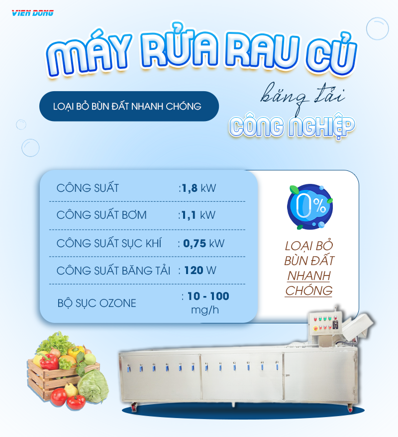 Máy rửa rau củ băng tải công nghiệp